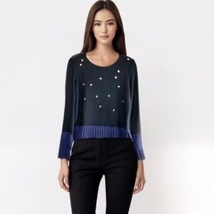 Sonia Rykel Wool Sweater womens size medium black navy bell sleeve